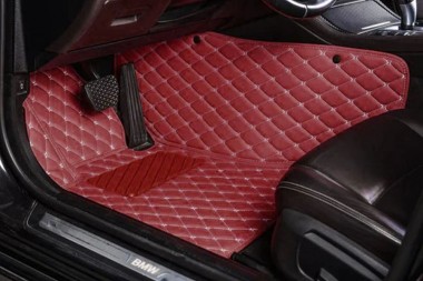 Wine Red Diamond Stitching Luxury Leather Car Floor Mats