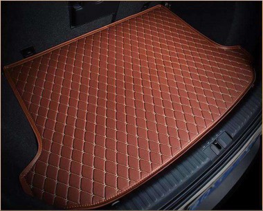 Brown Luxury Leather Diamond Stitching Trunk Base Mats