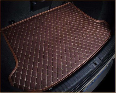 Dark Brown Luxury Leather Diamond Stitching Trunk Base Mats