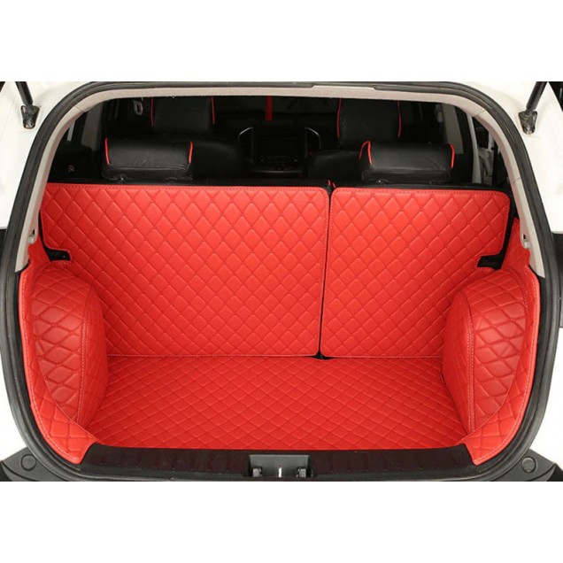 Red Full Cover Luxury Leather Diamond Trunk Car Mats Red Full Cover Luxury Leather Diamond Trunk Car Mats