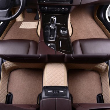 Beige and Brown Double Layer Premium Diamond Stitching Car Floor Mats