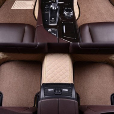 Beige and Brown Double Layer Premium Diamond Stitching Car Floor Mats