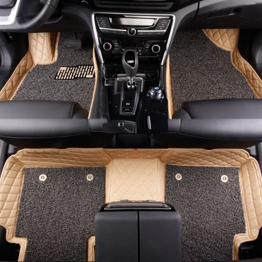 Beige and Grey Double Layer Premium Diamond Stitching Car Floor Mats