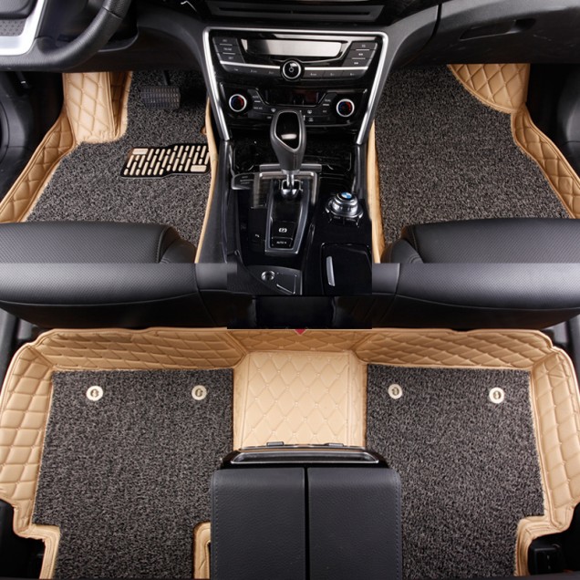 Beige and Grey Double Layer Premium Diamond Stitching Car Floor Mats Beige and Grey Double Layer Premium Diamond Stitching Car Floor Mats