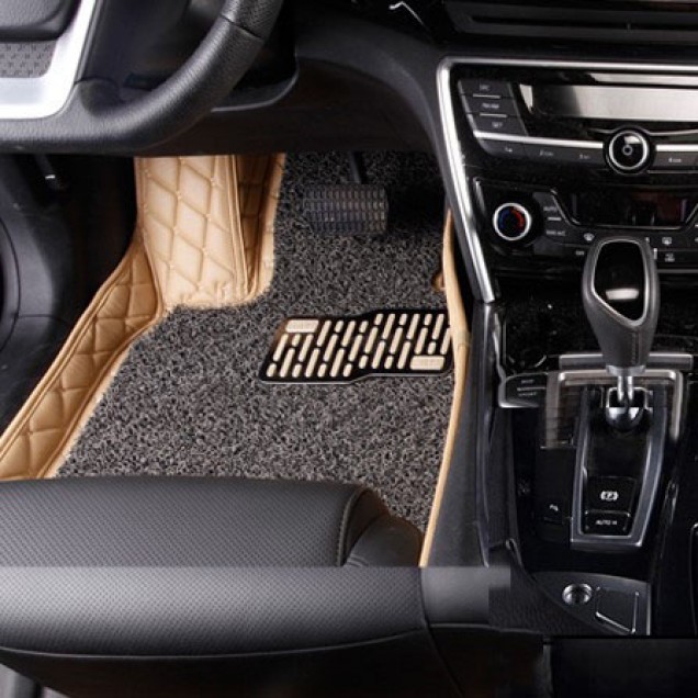 Beige and Grey Double Layer Premium Diamond Stitching Car Floor Mats Beige and Grey Double Layer Premium Diamond Stitching Car Floor Mats