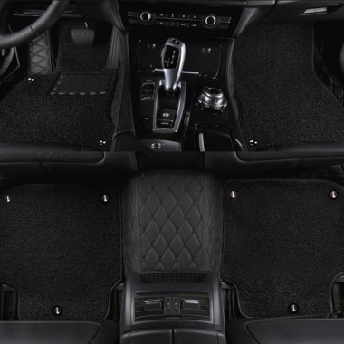 Black and Black Double Layer Premium Diamond Stitching Car Floor Mats