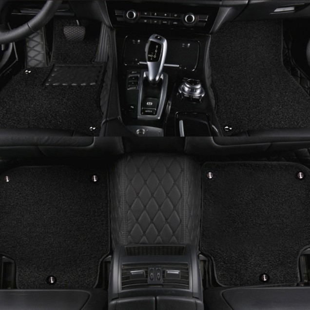Black and Black Double Layer Premium Diamond Stitching Car Floor Mats