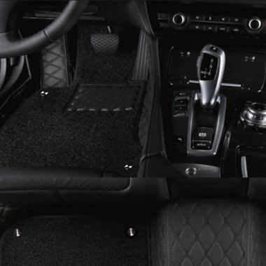 Black and Black Double Layer Premium Diamond Stitching Car Floor Mats