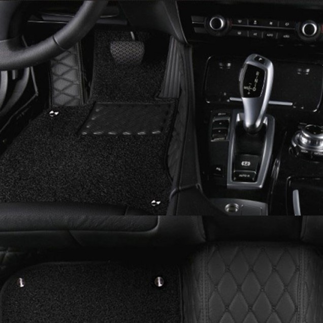 Black and Black Double Layer Premium Diamond Stitching Car Floor Mats