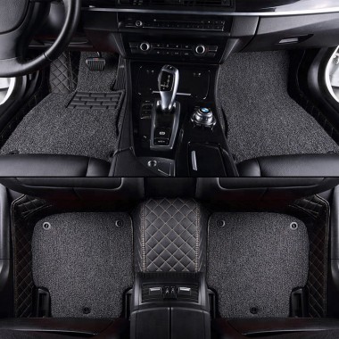 Black and Grey Double Layer Premium Diamond Stitching Car Floor Mats