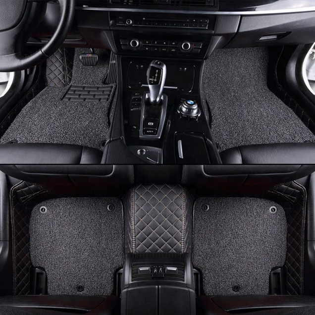 Black and Grey Double Layer Premium Diamond Stitching Car Floor Mats Black and Grey Double Layer Premium Diamond Stitching Car Floor Mats