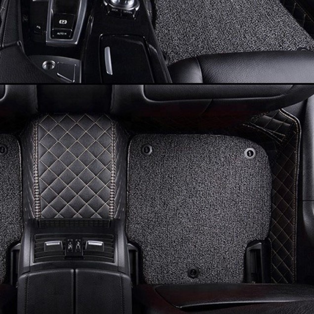 Black and Grey Double Layer Premium Diamond Stitching Car Floor Mats Black and Grey Double Layer Premium Diamond Stitching Car Floor Mats