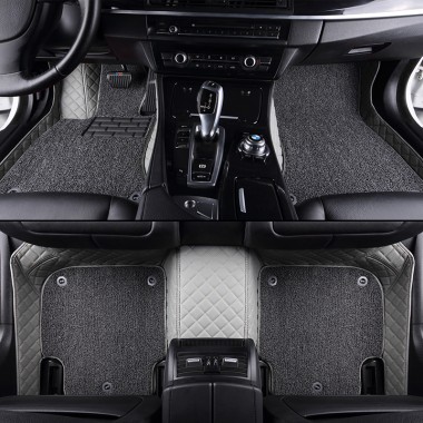 Grey and Grey Double Layer Premium Diamond Stitching Car Floor Mats