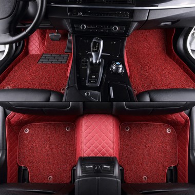 Red and Red Double Layer Premium Diamond Stitching Car Floor Mats