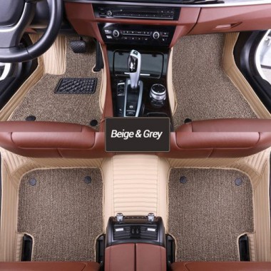 Beige and Grey Double Layer Premium Stripe Car Floor Mats