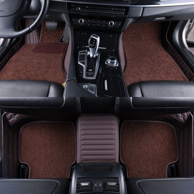 Dark Brown Double Layer Premium Stripe Car Floor Mats