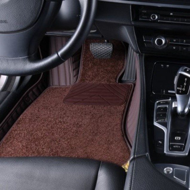 Dark Brown Double Layer Premium Stripe Car Floor Mats
