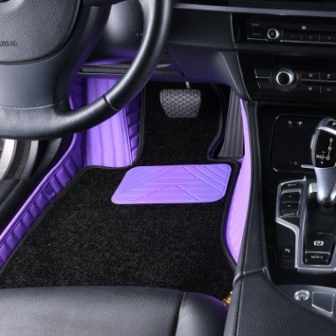 Purple and Black Double Layer Premium Stripe Car Floor Mats