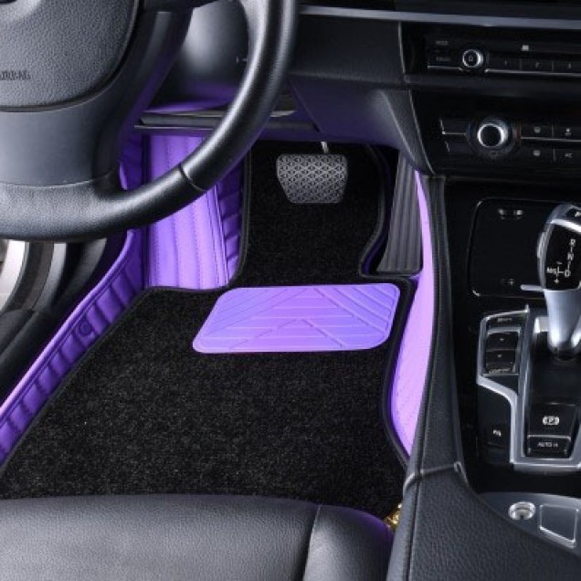 Purple and Black Double Layer Premium Stripe Car Floor Mats Purple and Black Double Layer Premium Stripe Car Floor Mats