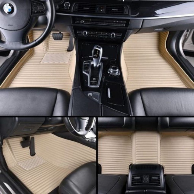 Beige Luxury Leather Stripe Car Floor Mats Beige Luxury Leather Stripe Car Floor Mats