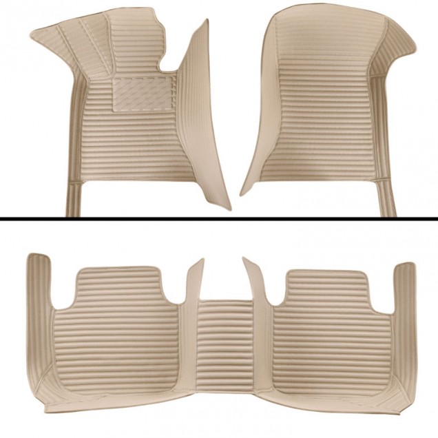 Beige Luxury Leather Stripe Car Floor Mats Beige Luxury Leather Stripe Car Floor Mats