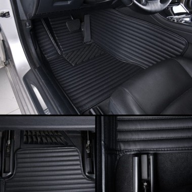 Black Luxury Leather Stripe Car Floor Mats