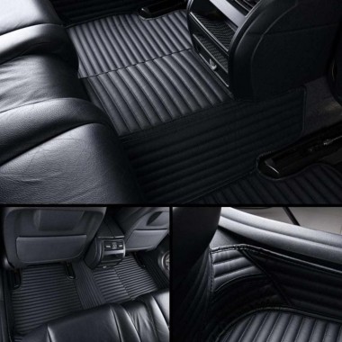 Black Luxury Leather Stripe Car Floor Mats