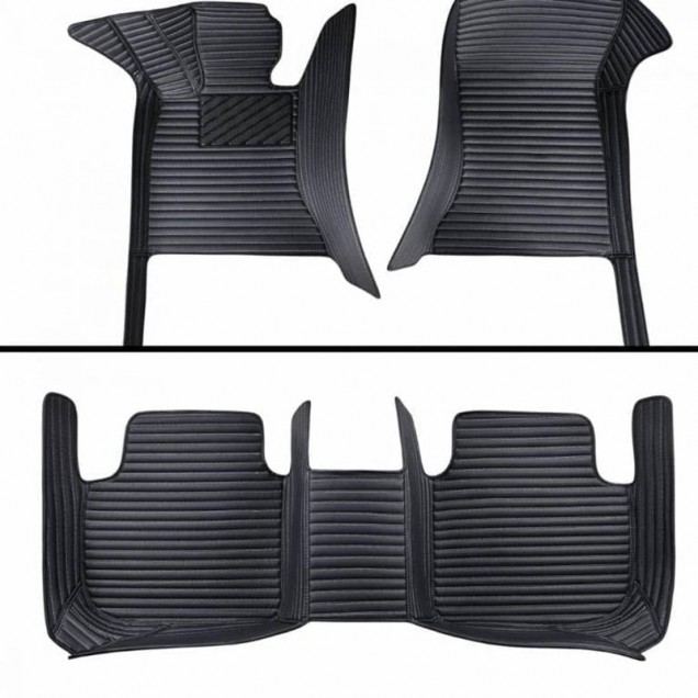 Black Luxury Leather Stripe Car Floor Mats