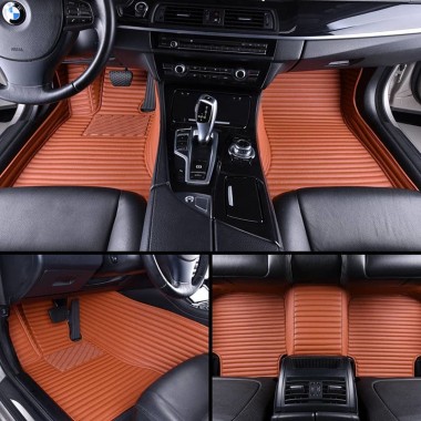 Brown Luxury Leather Stripe Car Floor Mats