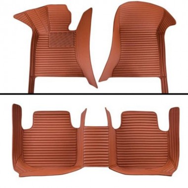 Brown Luxury Leather Stripe Car Floor Mats