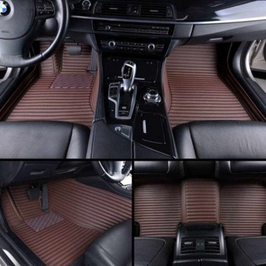 Dark Brown Luxury Leather Stripe Car Floor Mats