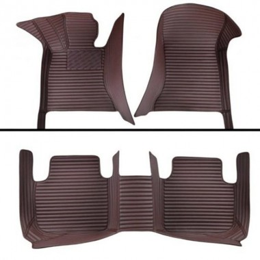 Dark Brown Luxury Leather Stripe Car Floor Mats