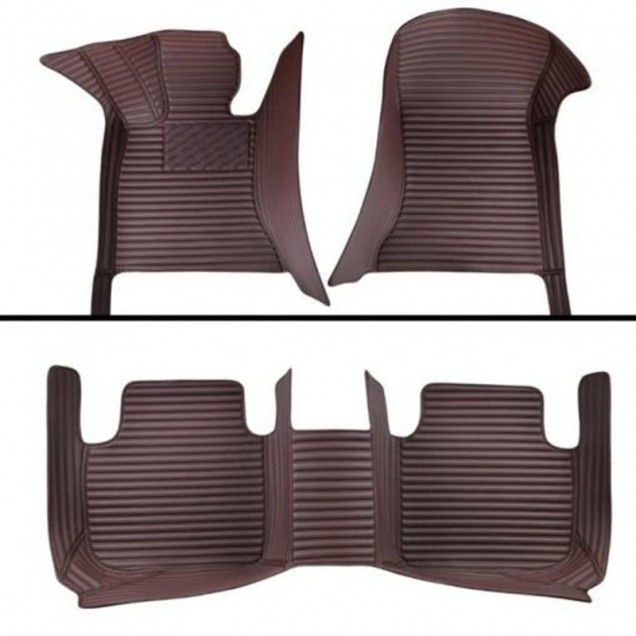 Dark Brown Luxury Leather Stripe Car Floor Mats Dark Brown Luxury Leather Stripe Car Floor Mats