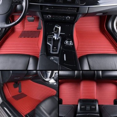Maroon Luxury Leather Stripe Car Floor Mats