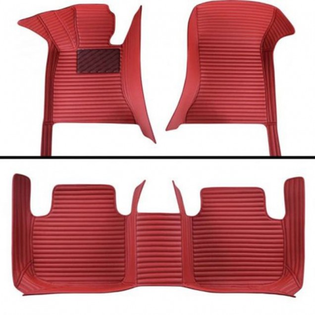 Maroon Luxury Leather Stripe Car Floor Mats Maroon Luxury Leather Stripe Car Floor Mats