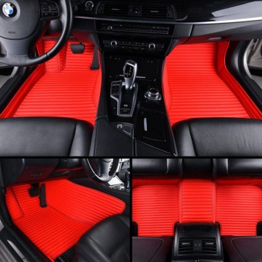 Red Luxury Leather Stripe Car Floor Mats