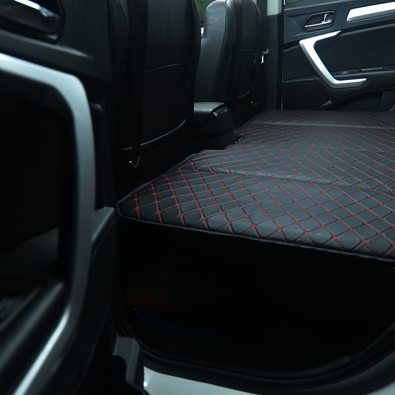 Universal Diamond Car Bed - Non-Inflatable Black and Red Stitching Luxury Leather Diamond Car Bed Mattress