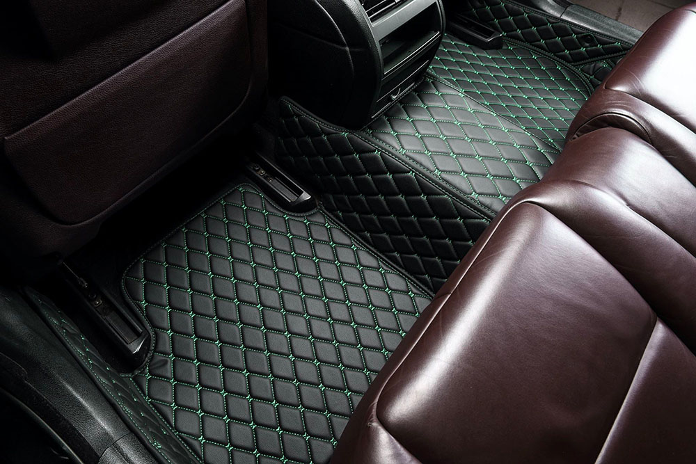 Black and Green Stitching Custom Diamond Car Mats